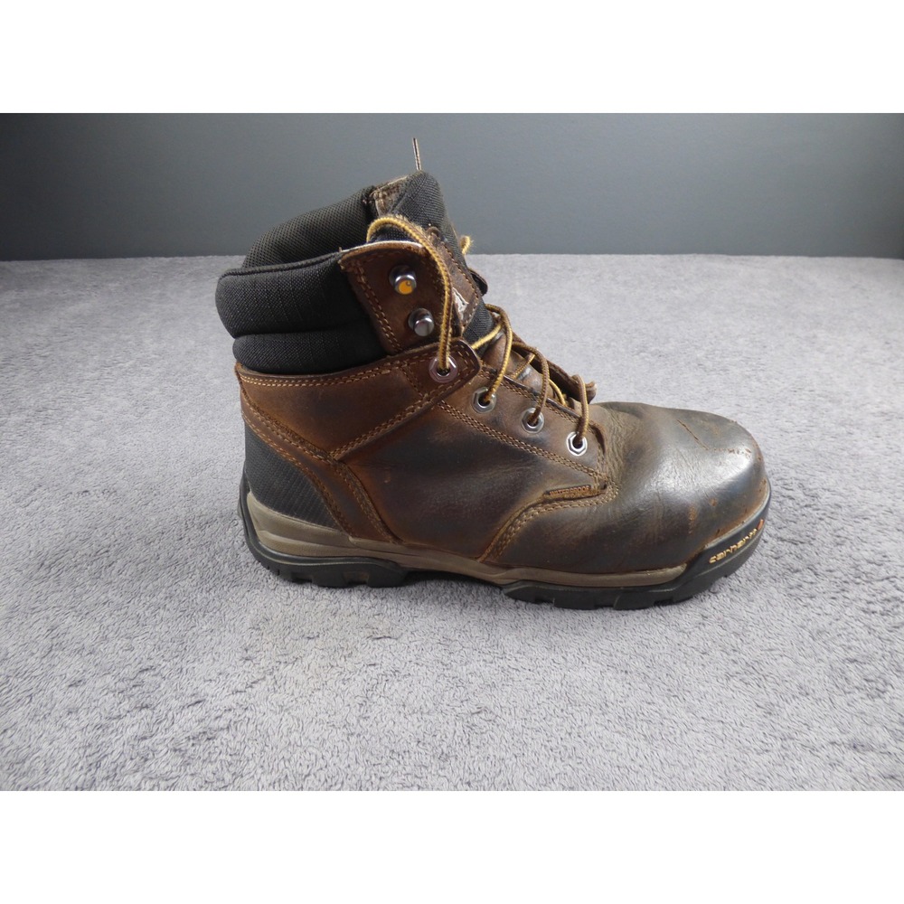 Carhartt Mens Waterproof Dark Brown Leather Work Boots Lace Up CMF6366 SZ 9